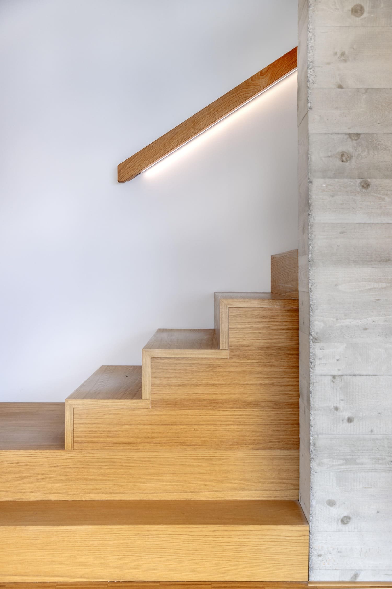 Kontrastreiche Treppe mit Eiche und Sichbeton